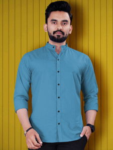 VeBNoR Men Solid Casual Blue Shirt