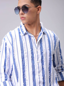 The Indian Garage Co. Men Striped Beach Wear Blue Shirt