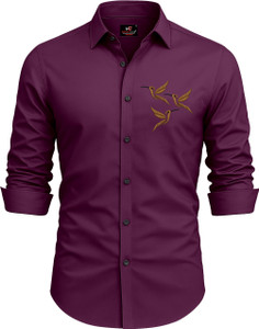 jeny fashion Men Embroidered, Solid Casual Purple Shirt