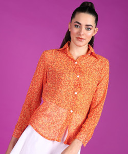 METRONAUT Women Printed Casual Orange, Grey, Red Shirt