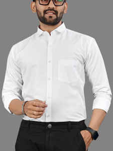 MILDIN Men Solid Formal White Shirt