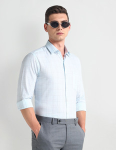 ARROW Men Checkered Casual Light Blue, Blue, Maroon Shirt