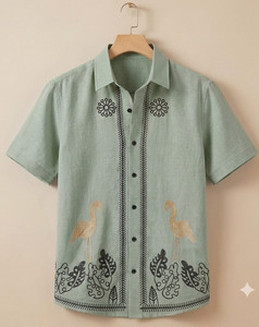 VG BROTHER Men Green Embroidered Casual Shirt - Image 3
