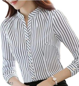 SATYAM Women Striped Casual White, Black Shirt