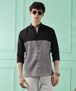 WOXEN Men Color Block Casual Grey Shirt