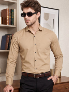 NIVICK Men Solid Formal Beige Shirt