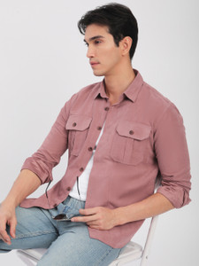 BEYOUNG Men Solid Casual Pink Shirt