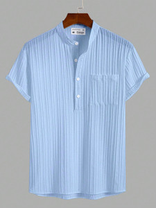 WOXEN Men Striped Casual Light Blue Shirt