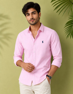 Amaniq Men & Women Striped Casual Pink Shirt - Image 4