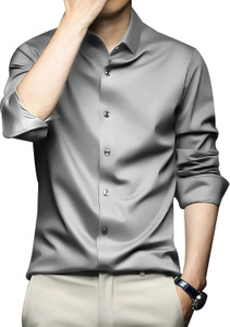 DEEMOON Men Solid Formal Grey Shirt