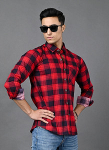 BlackLilly Men Checkered Casual Red Shirt