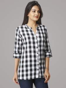 FABISHO Women Checkered Casual Black Shirt