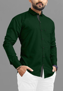 USONA Men Solid Casual Green Shirt