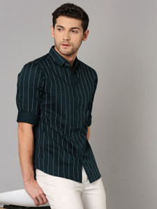 Surhi Men Printed Casual Dark Blue, White Shirt