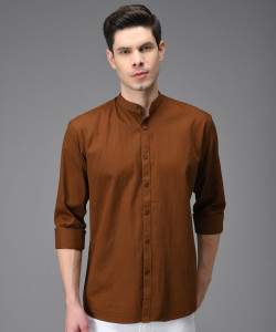 Kibit Men Solid Casual Brown Shirt