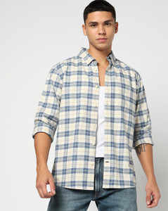 GAP Men Checkered Casual Blue Shirt