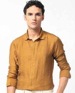 RARE RABBIT Men Checkered Formal Yellow Shirt