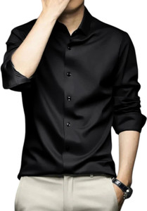 JINIK Men Solid Party Black Shirt