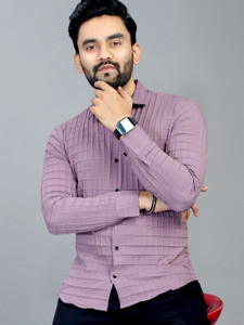 sti Men Self Design Casual Purple Shirt