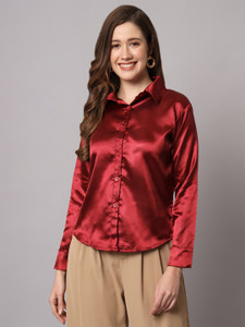 FUNDAY FASHION Women Solid Casual Maroon Shirt