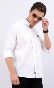 Indi Hemp Men Solid Casual White Shirt