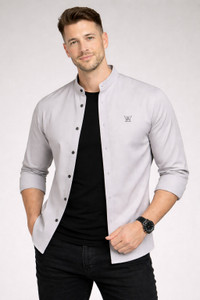 Garry Richards Men Solid Casual Grey Shirt
