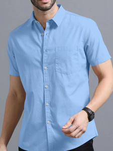 DIMMY Men Solid Casual Light Blue Shirt