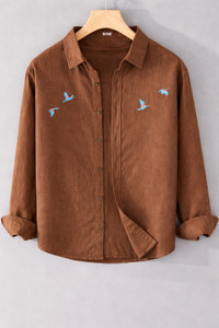 TorontoCN Men Embroidered Casual Brown Shirt