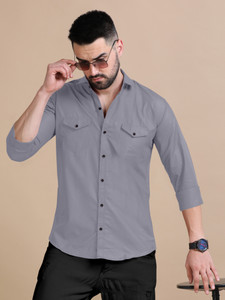 ESTHERCHARM Men Solid Casual Grey Shirt