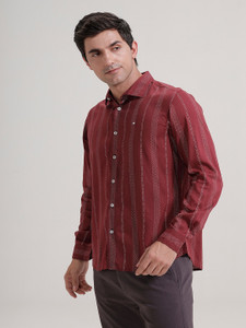 BASICS Men Striped Casual Maroon Shirt - Image 5