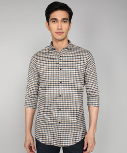 FIBERMILL Men Checkered Formal Khaki Shirt