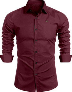 IKON FASHION Men Solid Casual Maroon Shirt