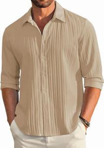 DIMMY Men Self Design Casual Beige Shirt