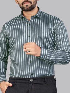 MILDIN Men Striped Formal Grey Shirt