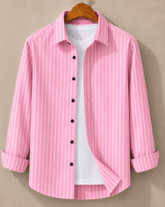 JACKBELLA Men Pink Striped Casual Shirt - Image 3