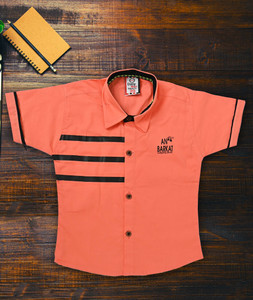 barkatdesigningplanet Boys Striped Casual Orange Shirt