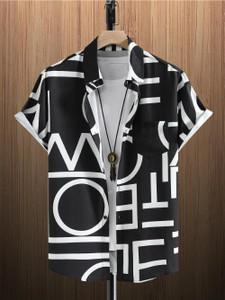 ZONANZA Men Printed Casual White, Black Shirt