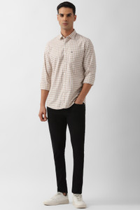 PETER ENGLAND Men Checkered Casual Beige, White, Maroon Shirt