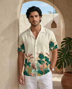 STENFIA Men Floral Print, Printed Casual Cream, Green, Multicolor Shirt