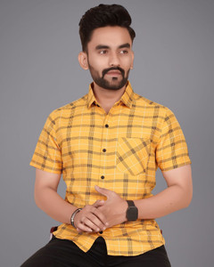 Tyzlo Men Checkered Casual Yellow Shirt