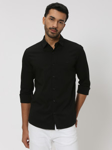 MUFTI Men Solid Casual Black Shirt