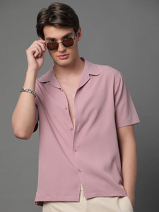 Voroxy Men Self Design Casual Pink, White Shirt