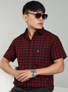 sti Men Checkered Casual Red Shirt