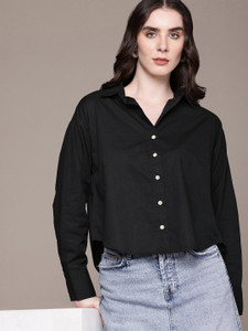 Mast & Harbour Women Solid Casual Black Shirt