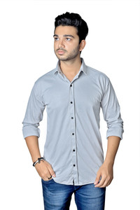 KriKan Men Solid Casual Grey Shirt