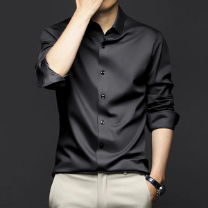 HouseOfCommon Men Solid Formal Black Shirt