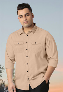 METRONAUT PLUS Men Solid Casual Beige Shirt