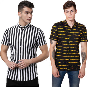 EVIQE Men Printed Casual Black, White, Yellow Shirt