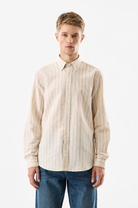 Snitch Men Striped Casual Beige Shirt