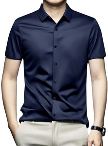 Praizy Men Solid Casual Dark Blue Shirt
